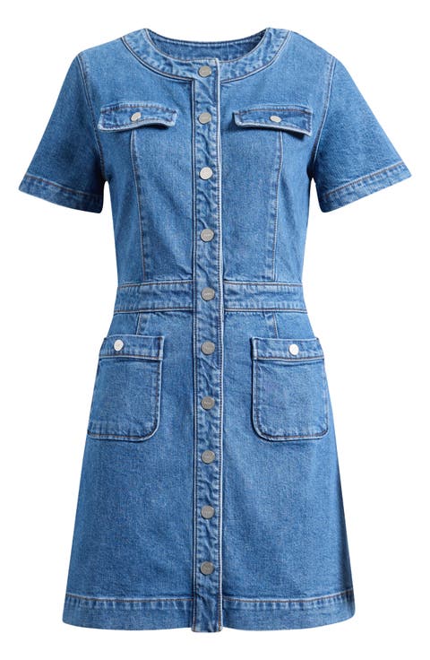 Kiya Snap Front Denim Mini Shirtdress