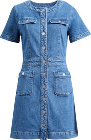 PAIGE Kiya Snap Front Denim Mini Shirtdress