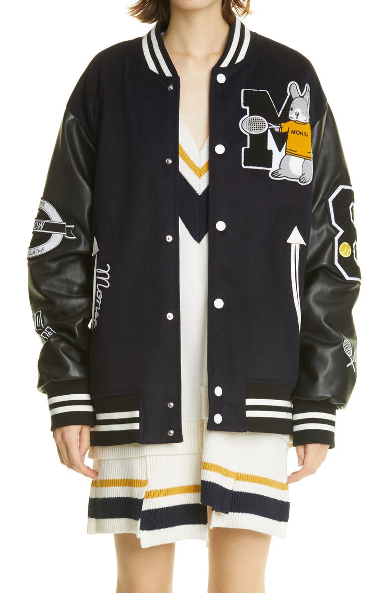 MONSE Oversize Double Face Wool Blend Letterman Jacket, Main, color, 