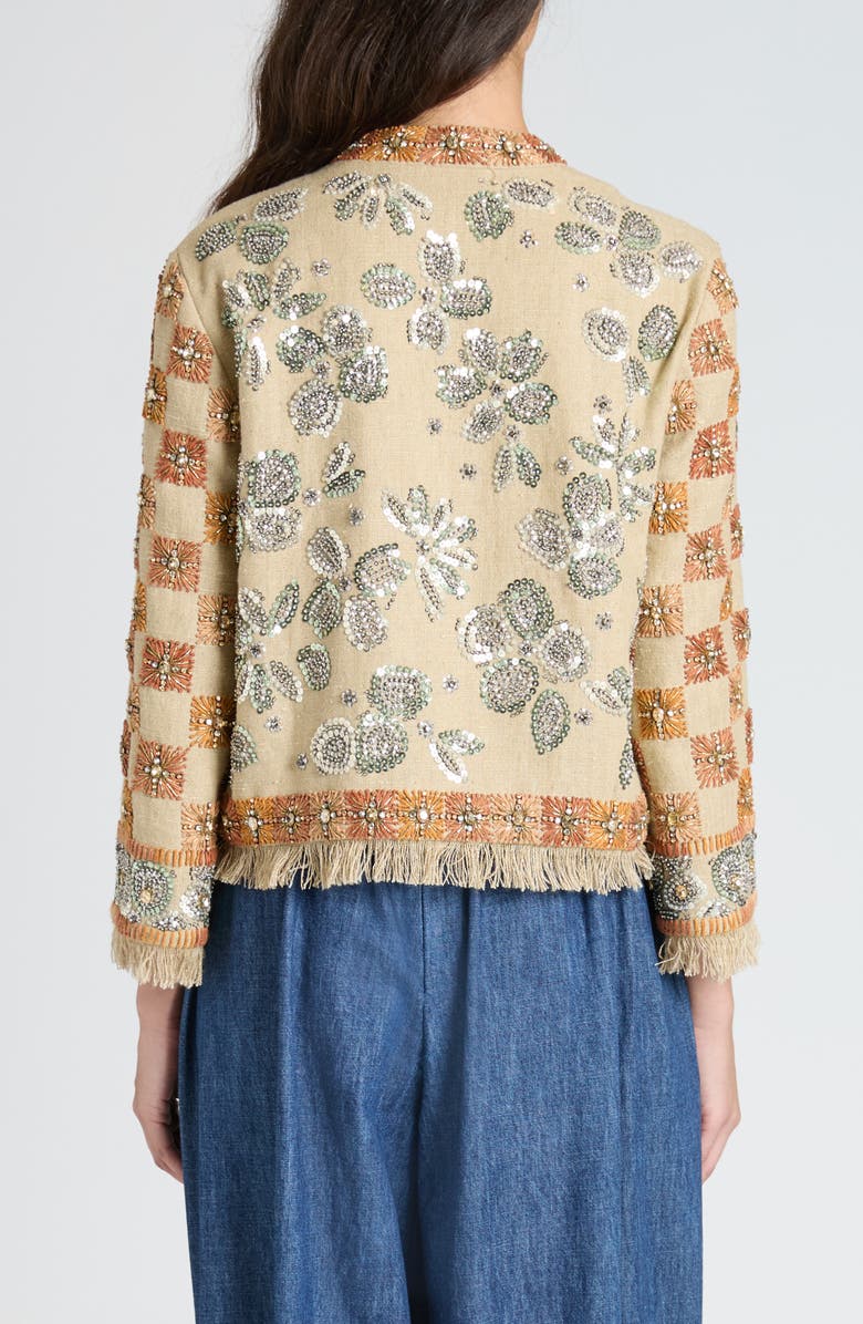 Valentino Garavani Embellished Linen Boxy Jacket, Alternate, color, Juta/ Multicolor