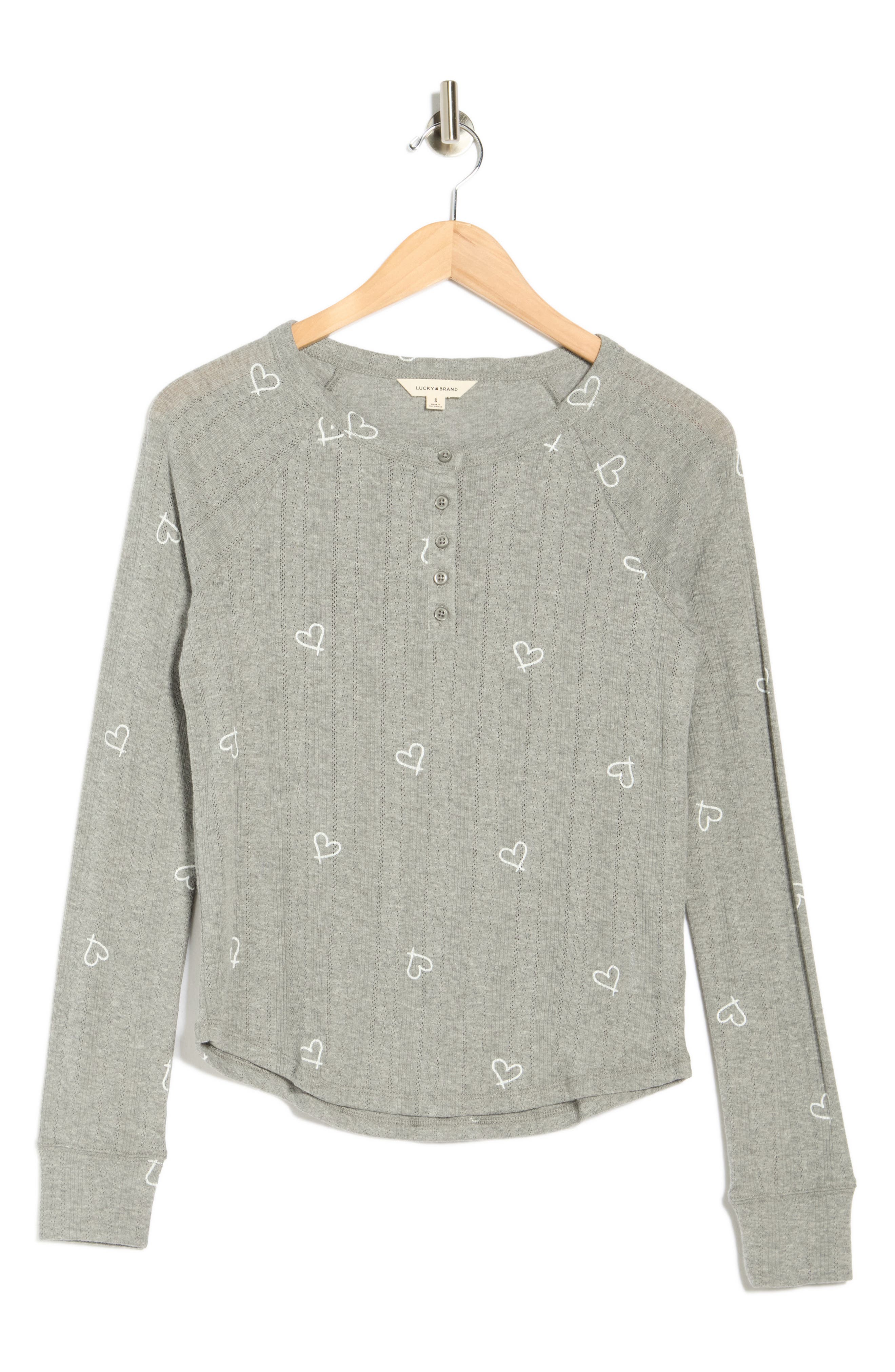 Lucky Brand Heart Print Pointelle Henley