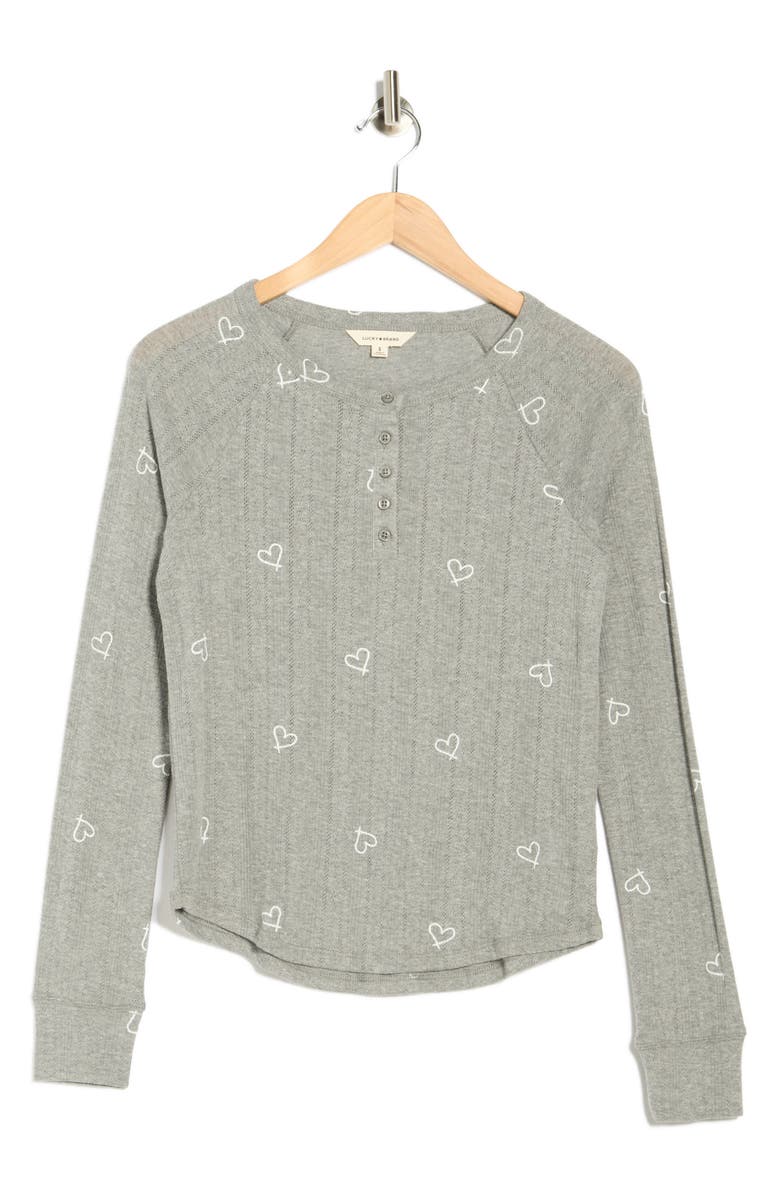 Lucky Brand Heart Print Pointelle Henley, Alternate, color, Heather Gray Multi