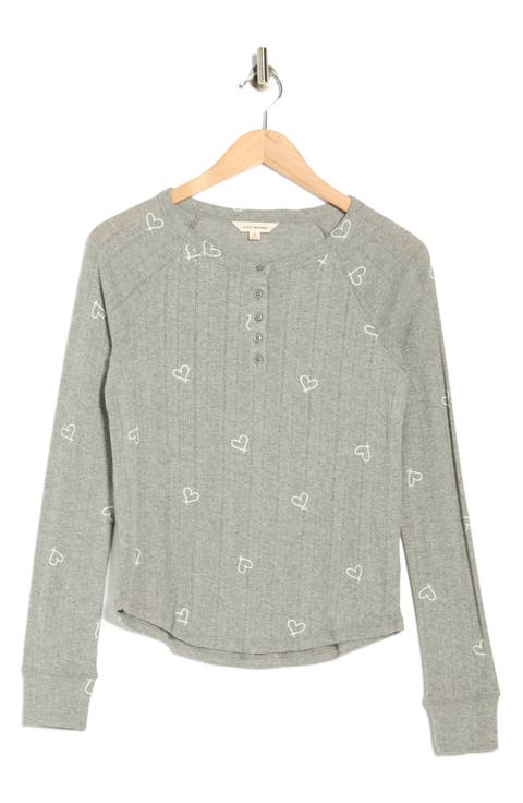 Heart Print Pointelle Henley