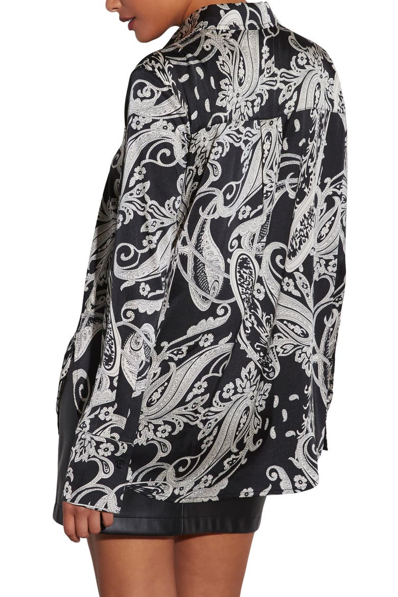 Kendra Print Satin Button-Up Shirt, Alternate, color, BLACK/ MULTI