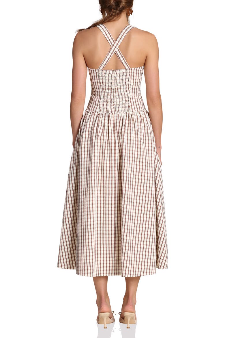 Check Drop Waist Cotton Blend Sundress, Alternate, color, CREAM AND BROWN