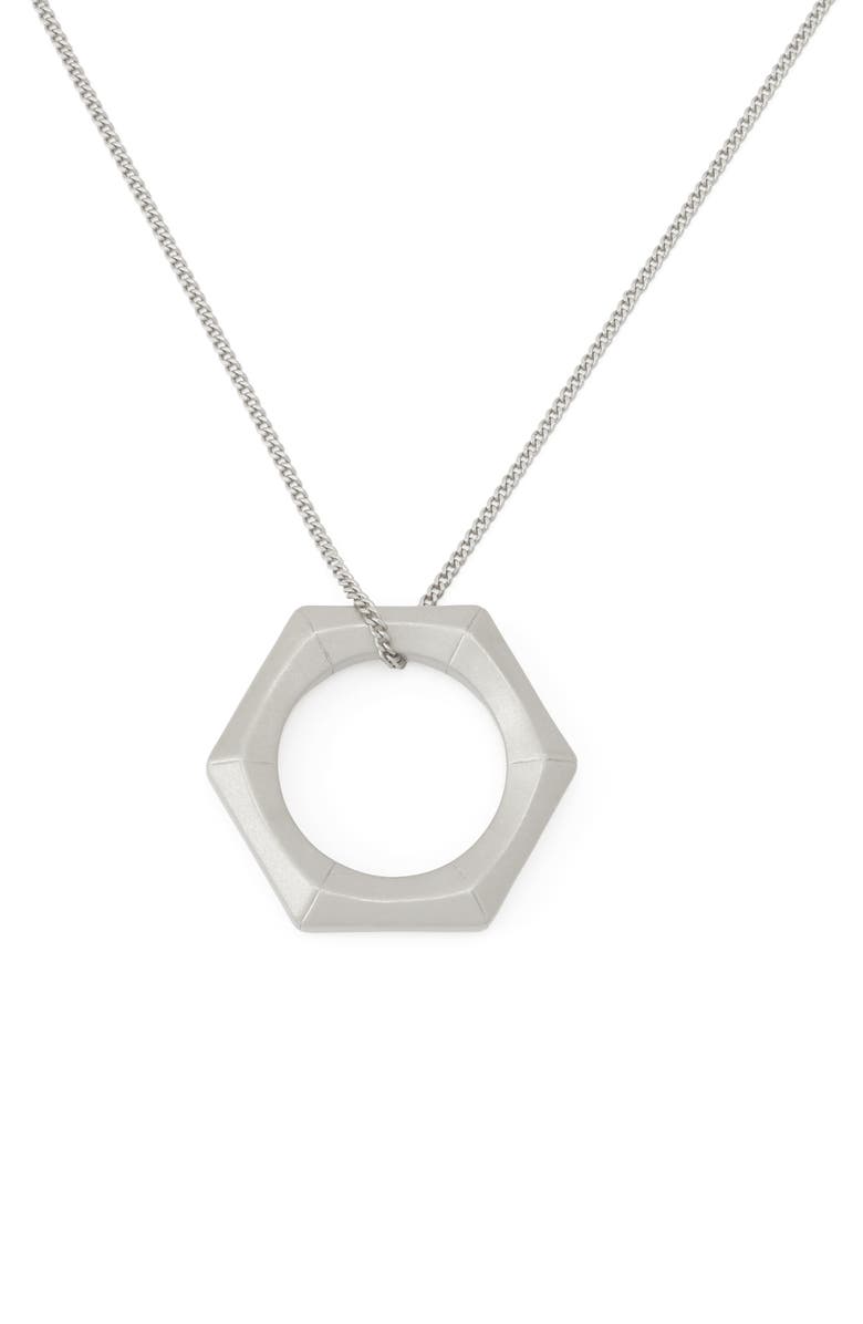 AllSaints Hexagon Pendant Necklace, Alternate, color, Warm Silver