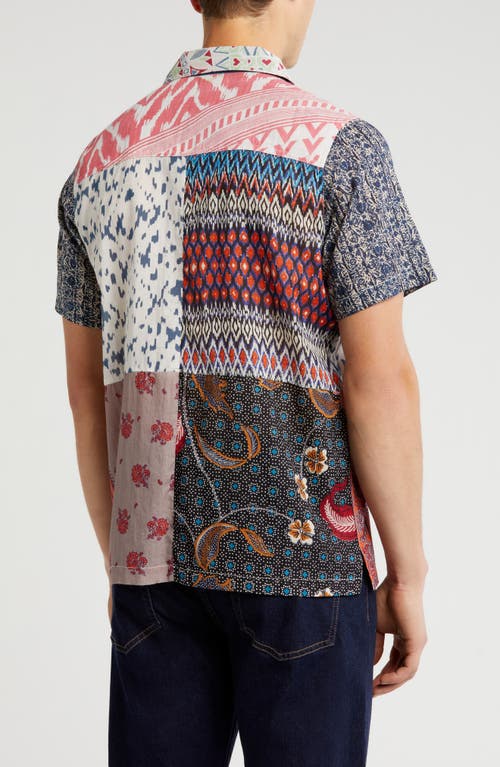 Raga Mixed Print Short Sleeve Button-up Shirt In Blue Multi
