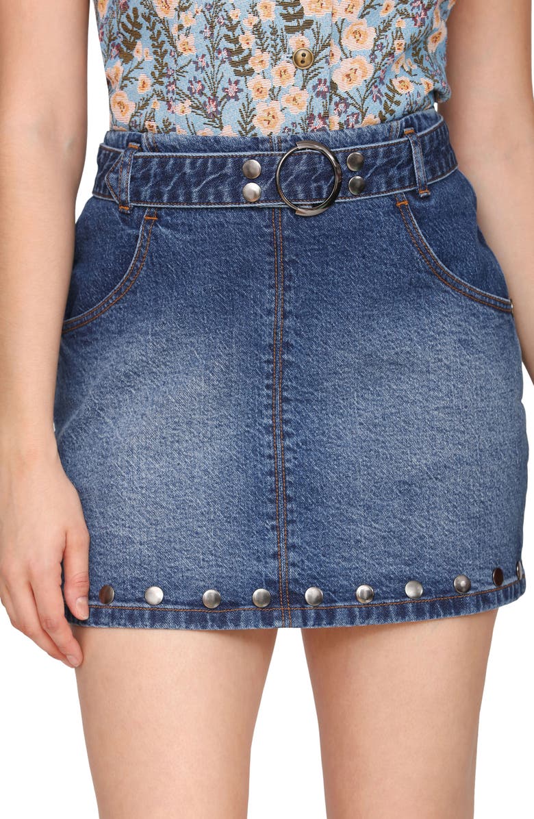 Avec Les Filles Belted Stud Miniskirt, Alternate, color, Scooter Wash