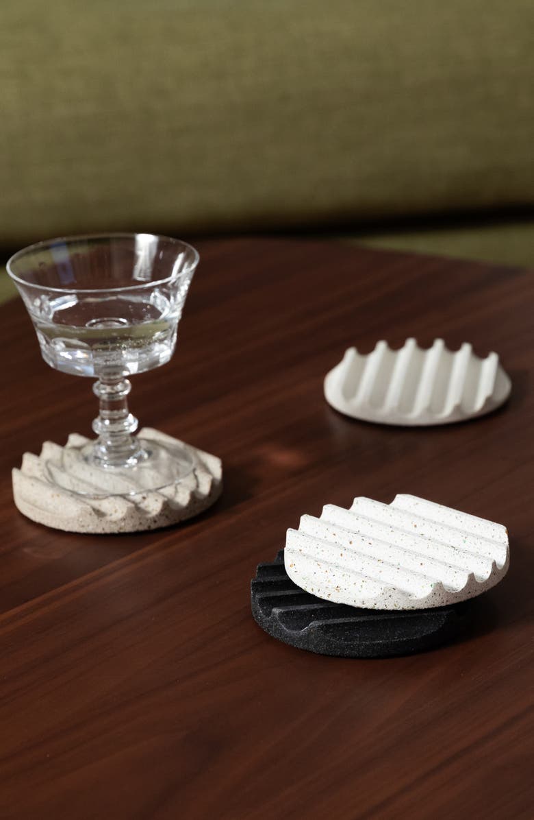 Pretti.Cool Set of 4 Terrazzo Coasters, Alternate, color, Grey Scale Terrazzo