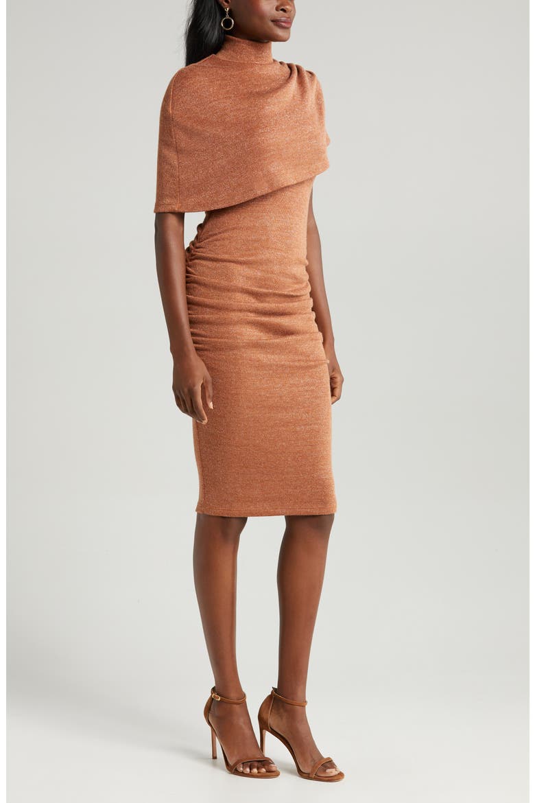 Eleanor Popover Ruched Body-Con Dress, Alternate, color, SEPHIA SPARKLE