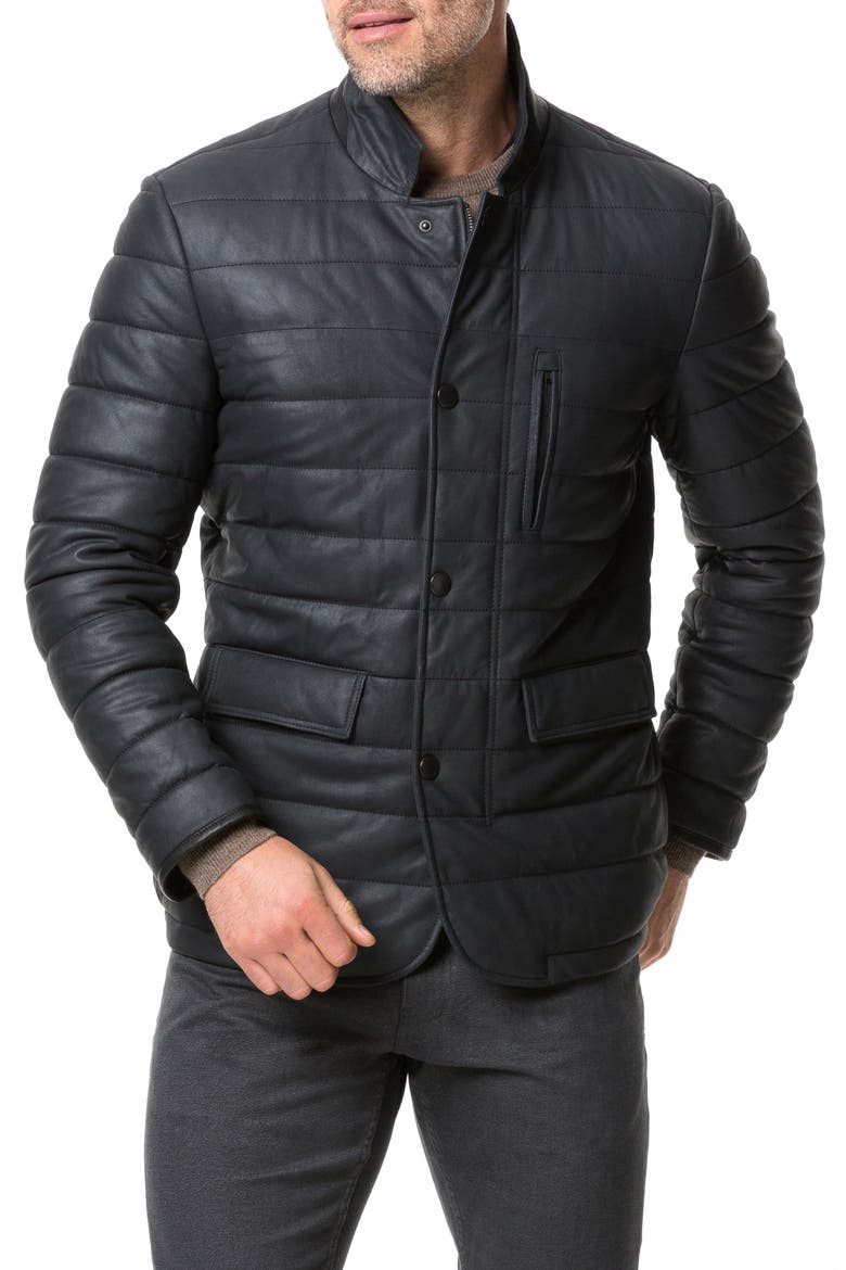 Ashwell Channel Quilted Leather Blazer, Main, color, ONYX