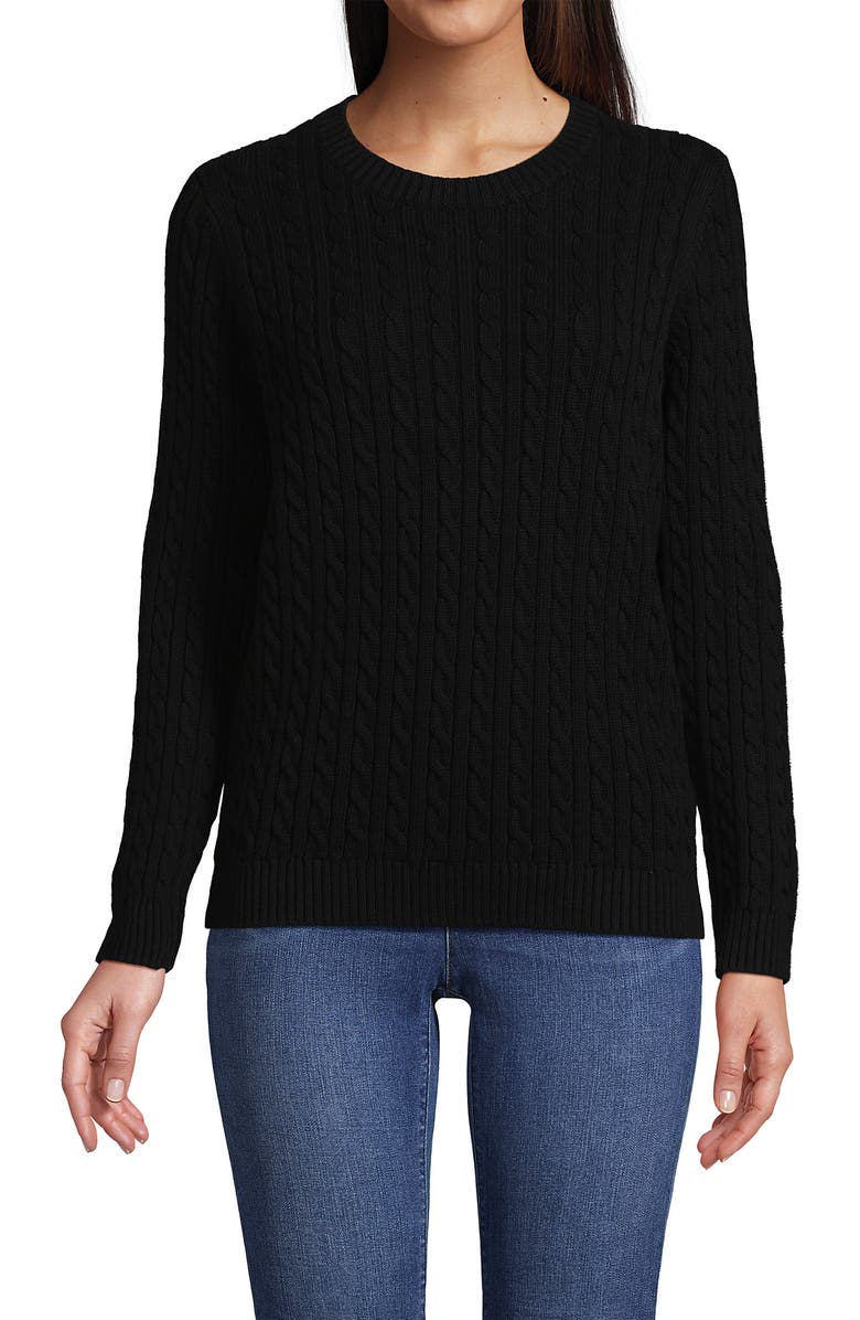 Lands' End Cotton Drifter Crew Cable Pullover Sweater, Main, color, 