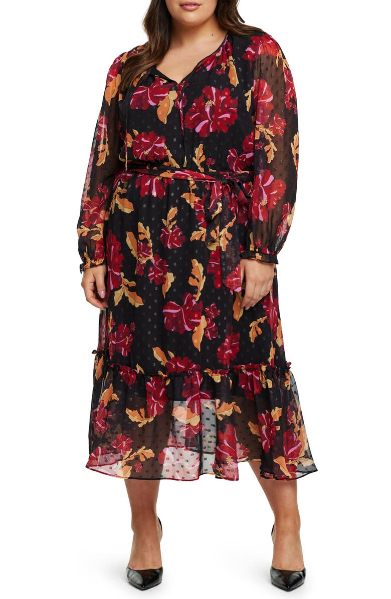 Estelle Floral Long Sleeve Chiffon Midi Dress, Main, color,