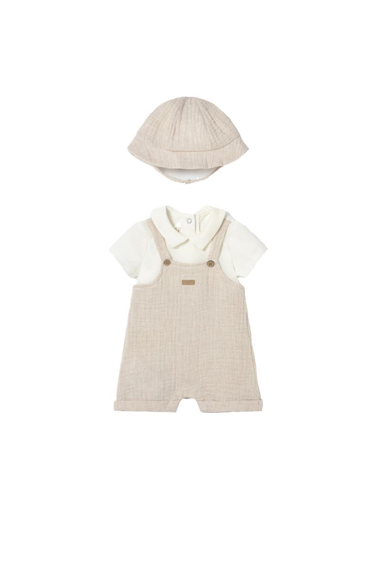 Mayoral Romper & Hat Set, Main, color, Beige