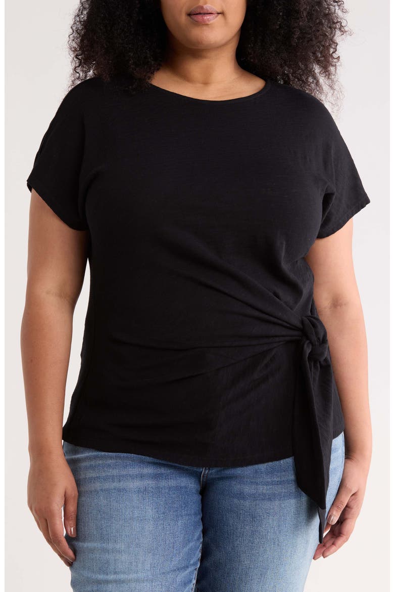 Drop Shoulder Tie Front Top, Main, color, BLACK