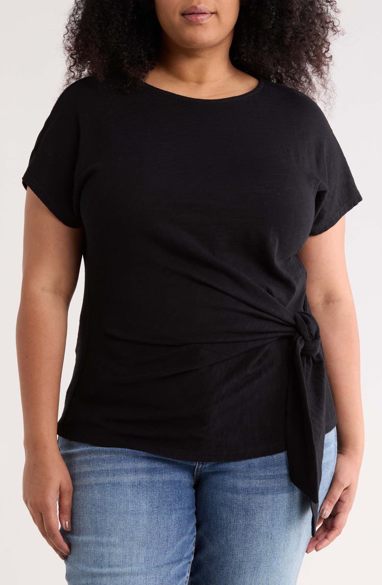 Caslon<sup>®</sup> Drop Shoulder Tie Front Top, Main, color, Black