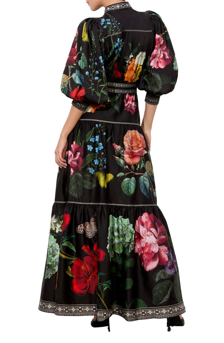 Alice + Olivia Cora Floral & Butterfly Print Voluminous Tiered Maxi Dress, Alternate, color, 