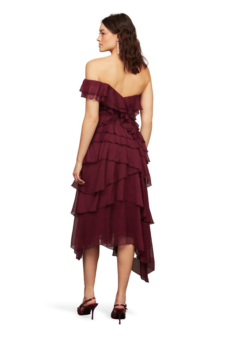 Emaline Chiffon Cascade Dress, Alternate, color, Pinot Noir