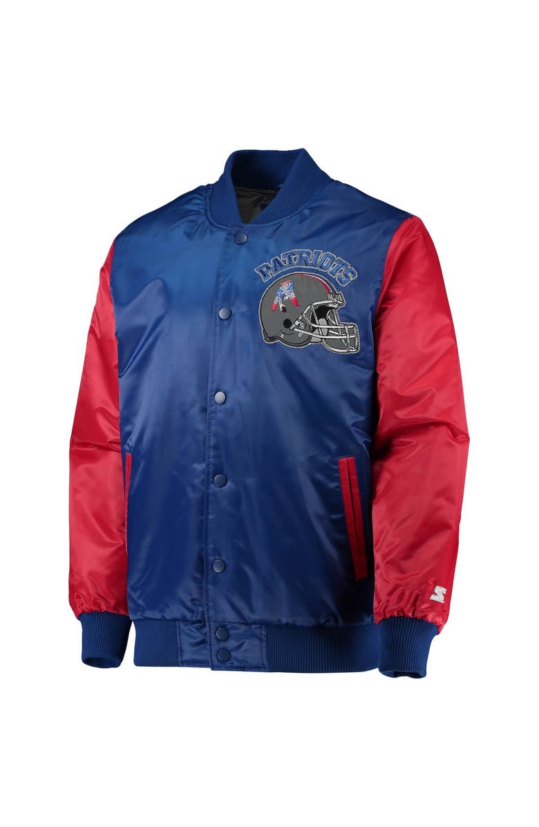 STARTER Men's Starter Royal/Red New England Patriots Locker Room Throwback Satin Varsity Full-Snap Jacket, Alternate, color,