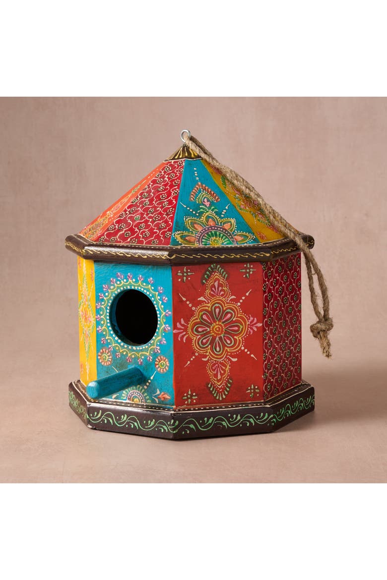 Sarkas Hand Painted Birdhouse with Perch, Alternate, color, Brown