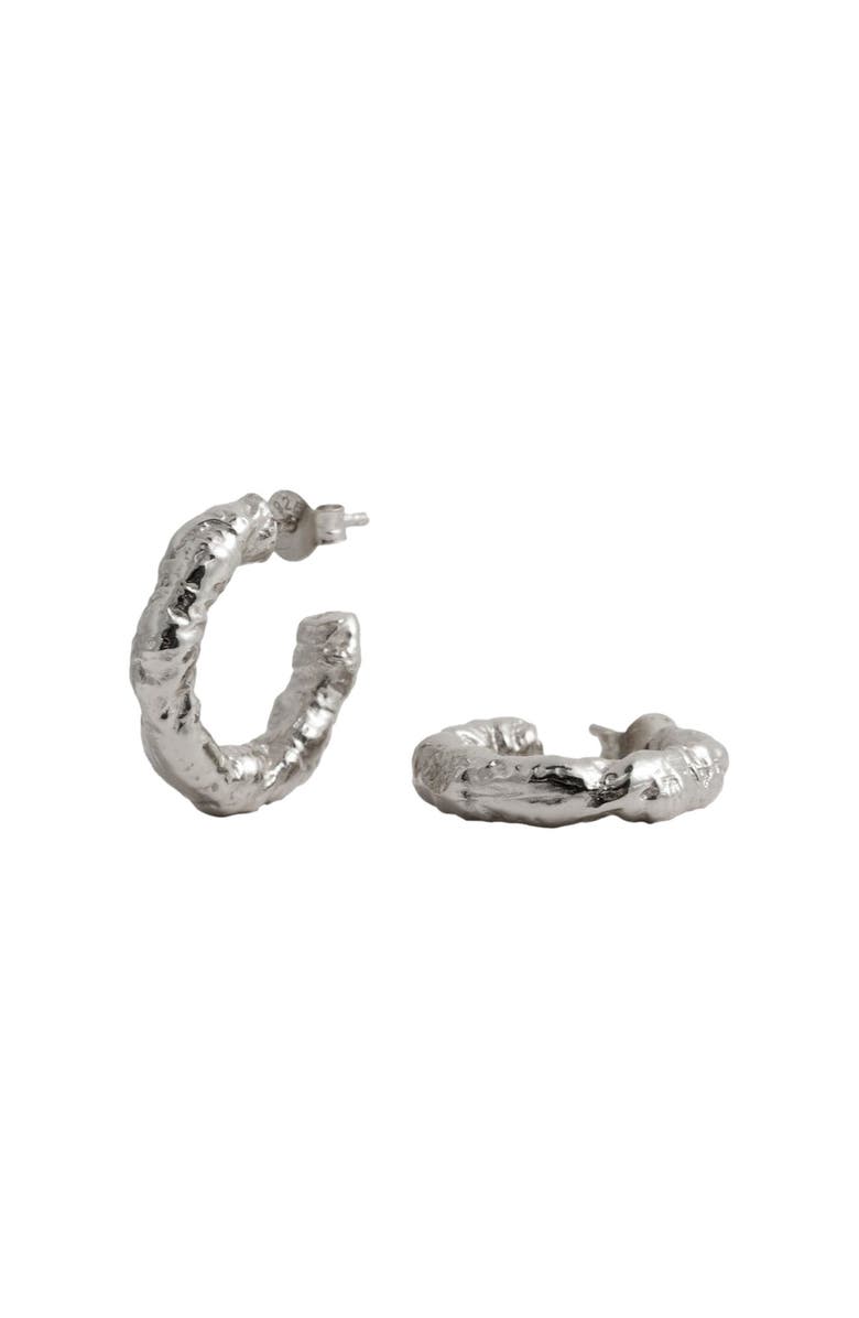 Saint + Sofia Molten Hoop Earrings, Alternate, color, Silver