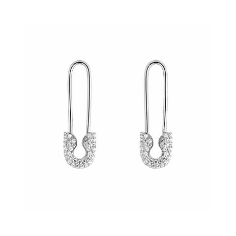 Pave Safety Pin Earring Jewelled Sterling Silver