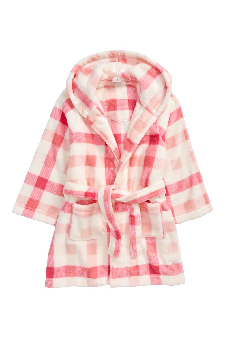 Kids' Hooded Fleece Robe, Main, color, PINK ROUGE BUFFALO CHECK