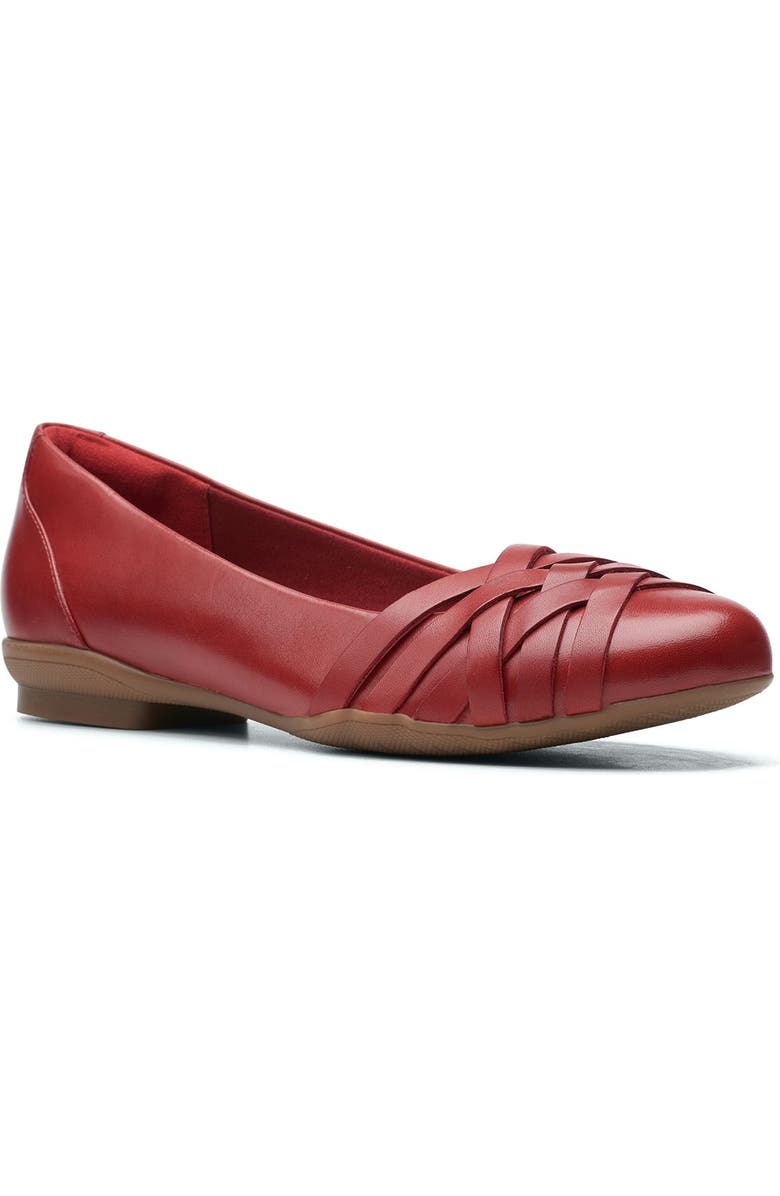 Clarks<sup>®</sup> Sara Clover Leather Strappy Flat - Multiple Widths Available, Main, color,