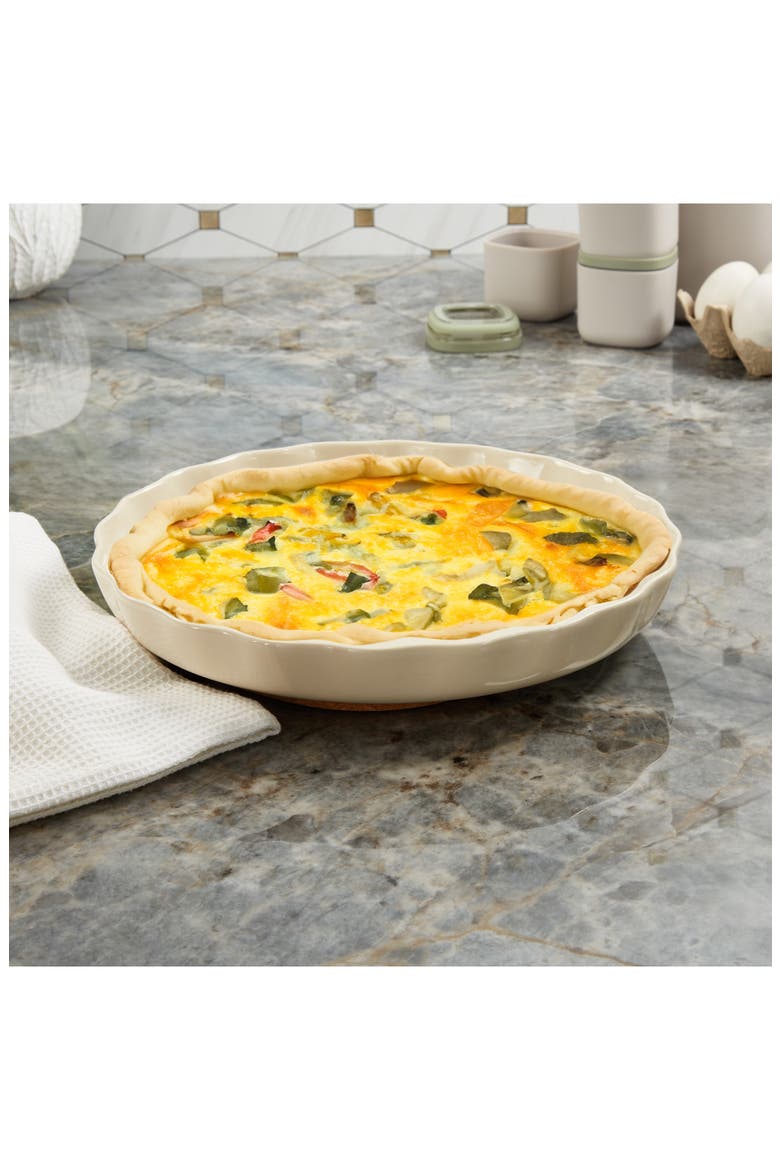 Leo Balance Rippled 11-Inch Ceramic Pie Dish, Alternate, color, MOONBEAM