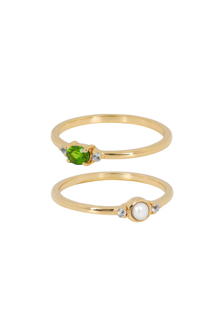 Set of 2 Freshwater Pearl & Chrome Diopside Rings, Alternate, color, GREEN