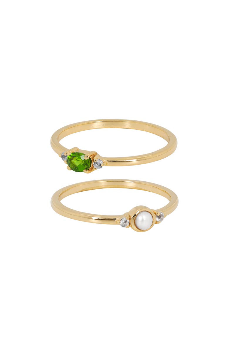 YS GEMS Set of 2 Freshwater Pearl & Chrome Diopside Rings, Alternate, color, Green