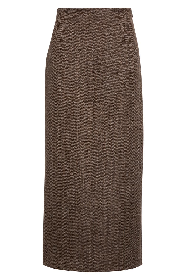 Herringbone Virgin Wool Midi Skirt, Main, color, BEIGE