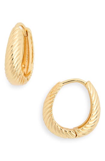 Sterling Forever Fairley Oval Textured Huggie Hoop Earrings In Gold