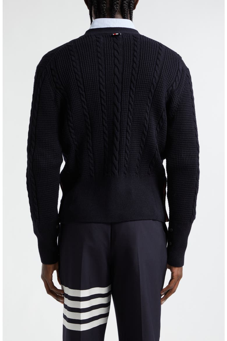 Virgin Wool Cable Stitch Cardigan, Alternate, color, NAVY