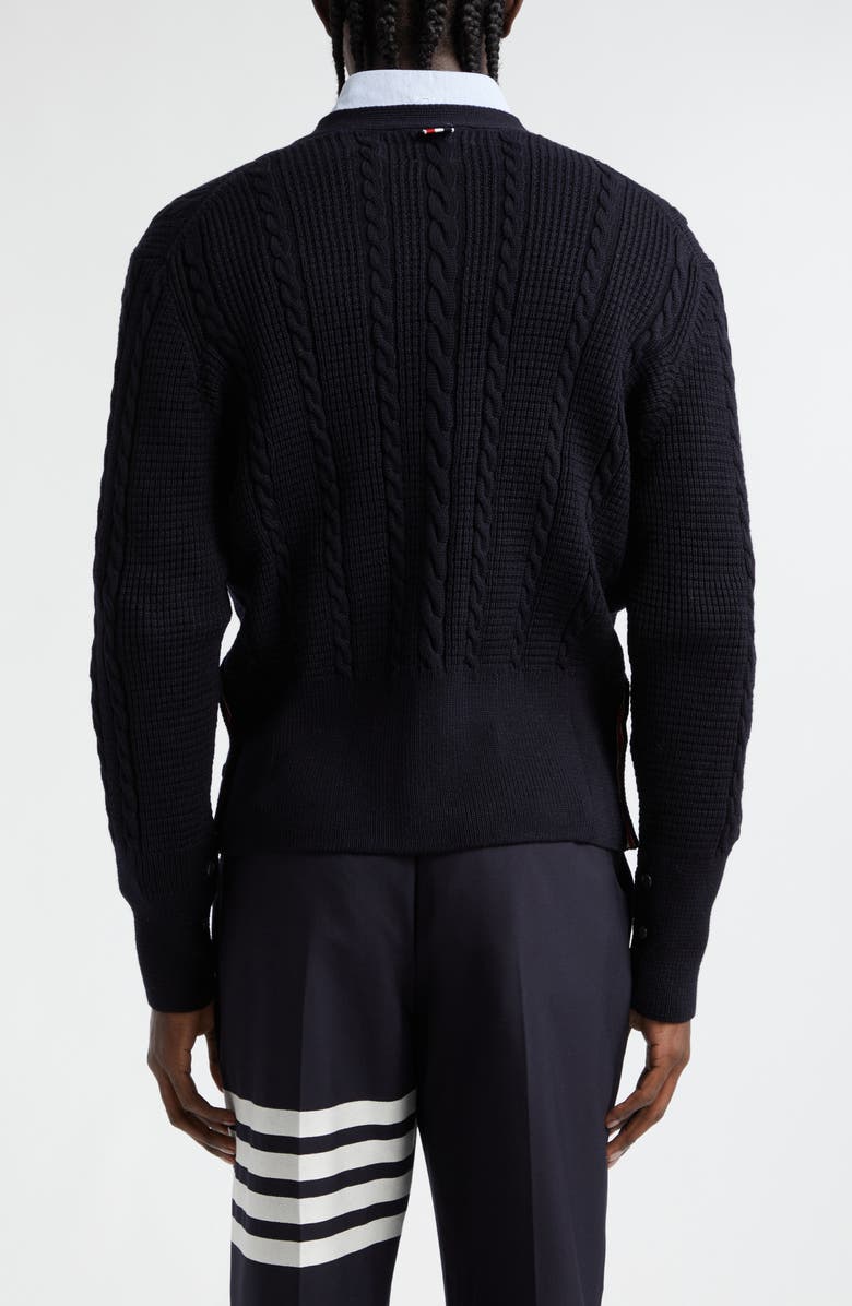 Thom Browne Virgin Wool Cable Stitch Cardigan, Alternate, color,