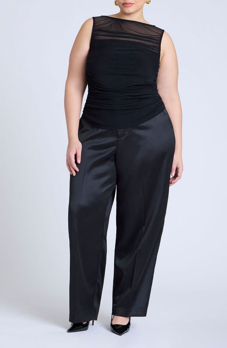 ELOQUII Sheer Neck Sleeveless Knit Top, Alternate, color,