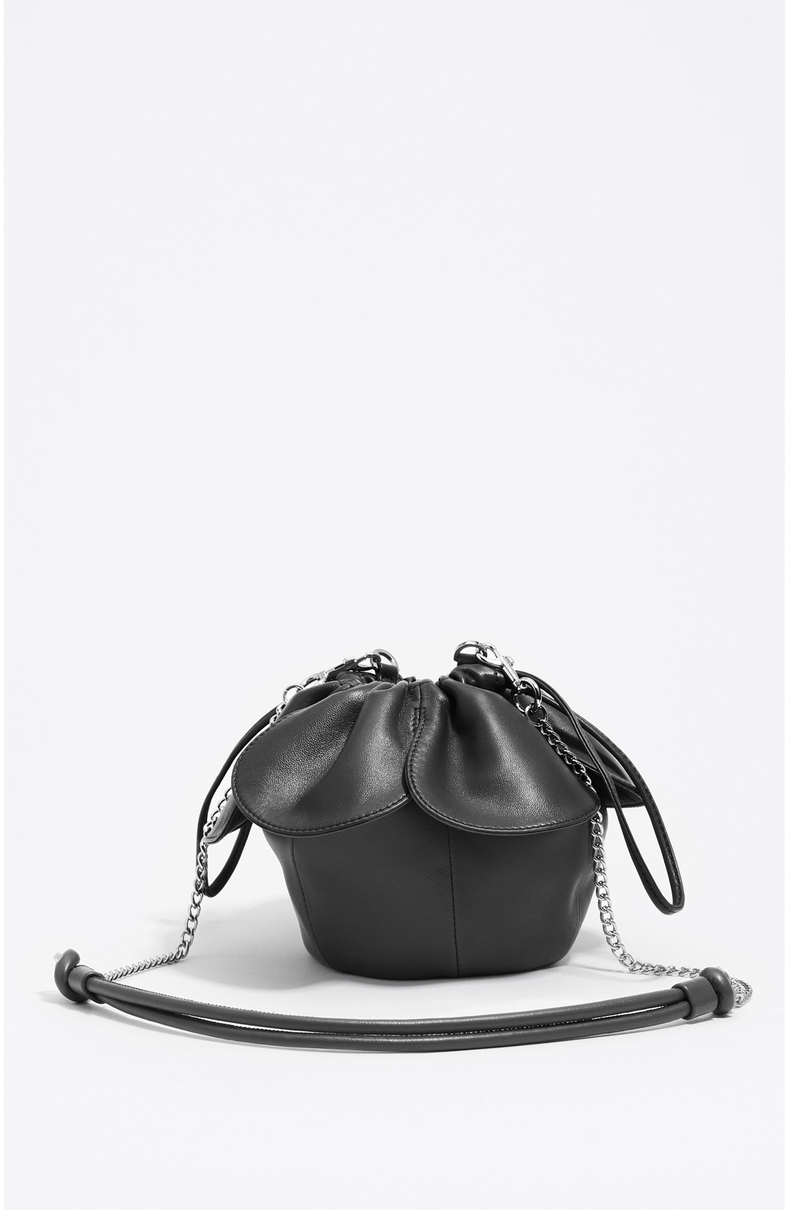 Bimba y Lola Leather Petalo Bag, Alternate, color, Black