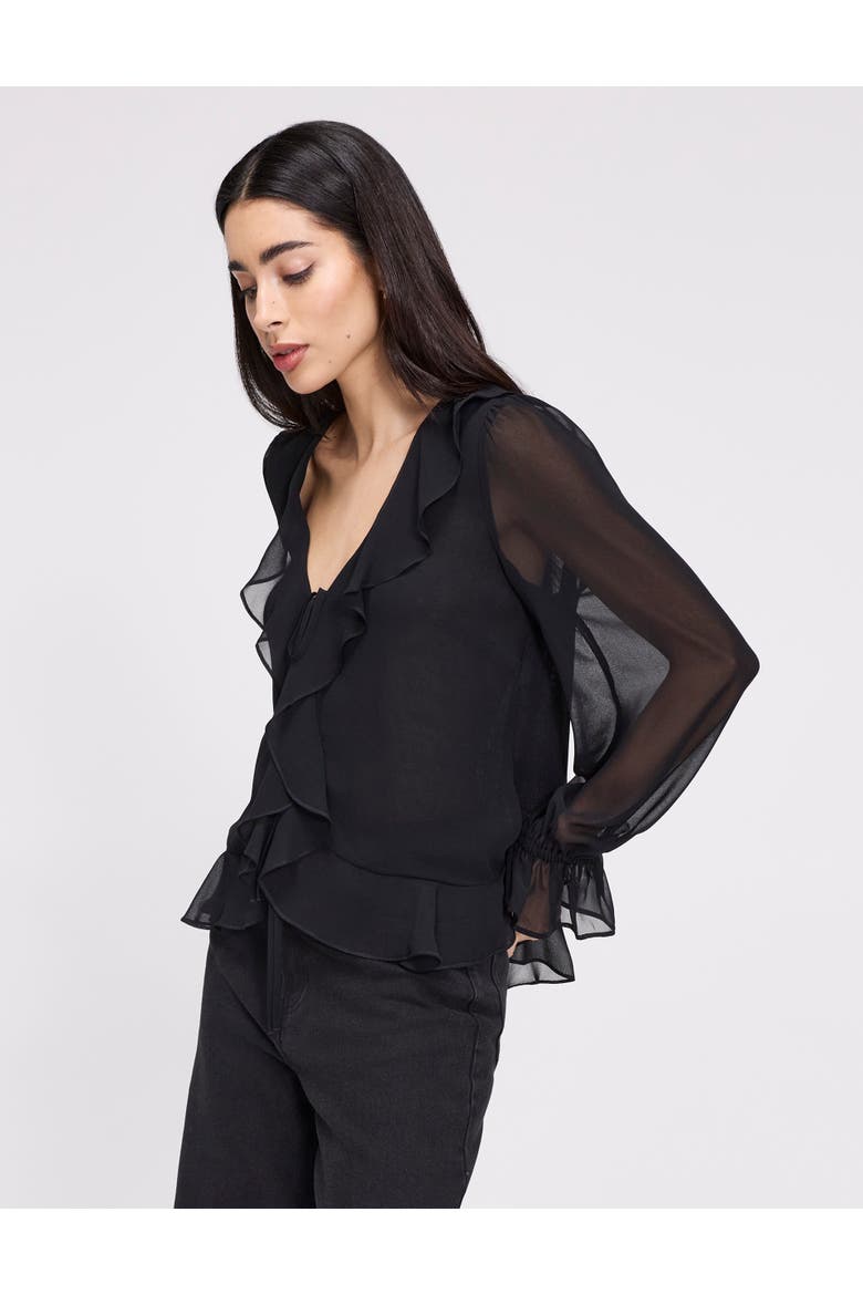 Jannelle Sheer Ruffle Detail Blouse, Alternate, color, Black