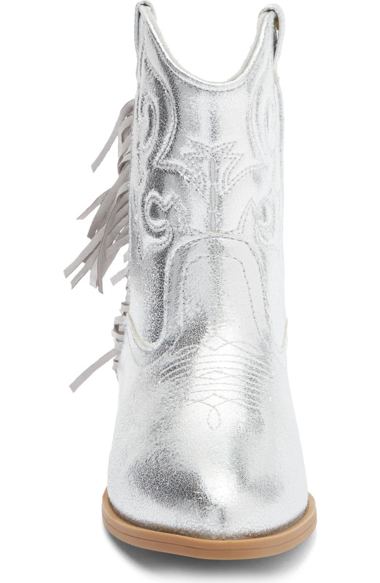 Harper Canyon Kids' Carolynne Fringe Western Boot, Alternate, color, Silver Crinkle