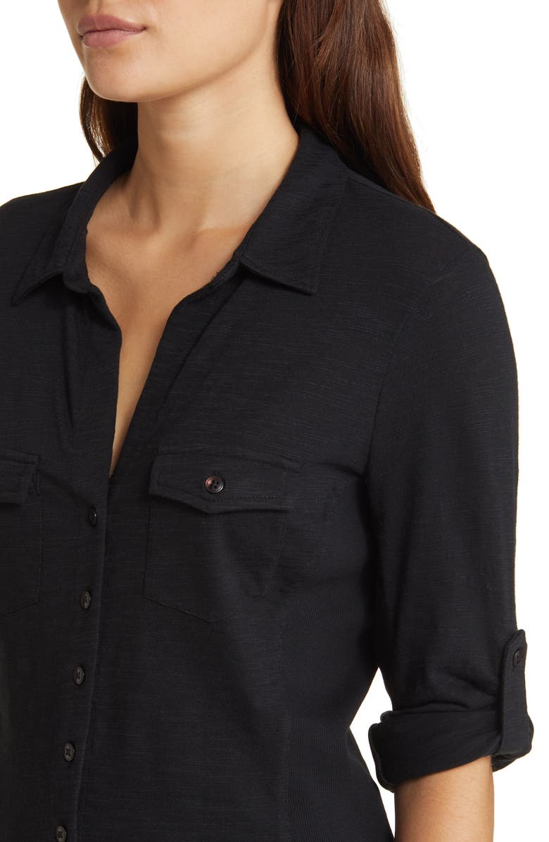 Caslon<sup>®</sup> Roll Tab Knit Shirt, Alternate, color, Black