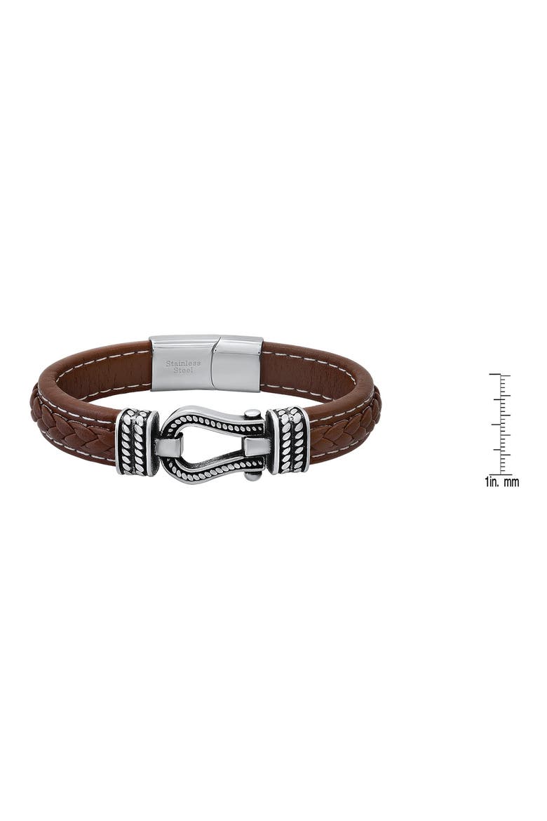 Men's Braided Leather Bracelet, Alternate, color, SILVER/ BROWN