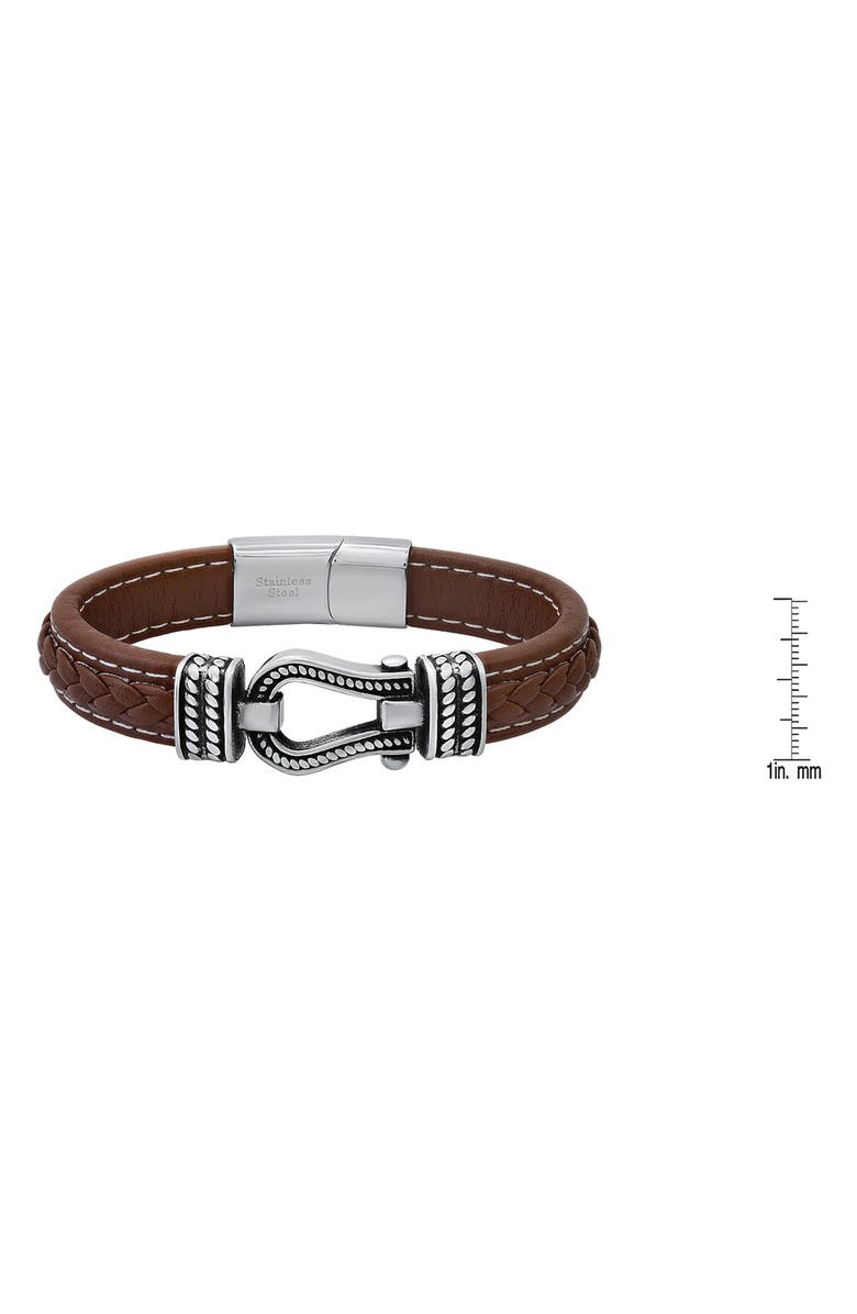 HMY JEWELRY Men's Braided Leather Bracelet, Alternate, color, Silver/ Brown
