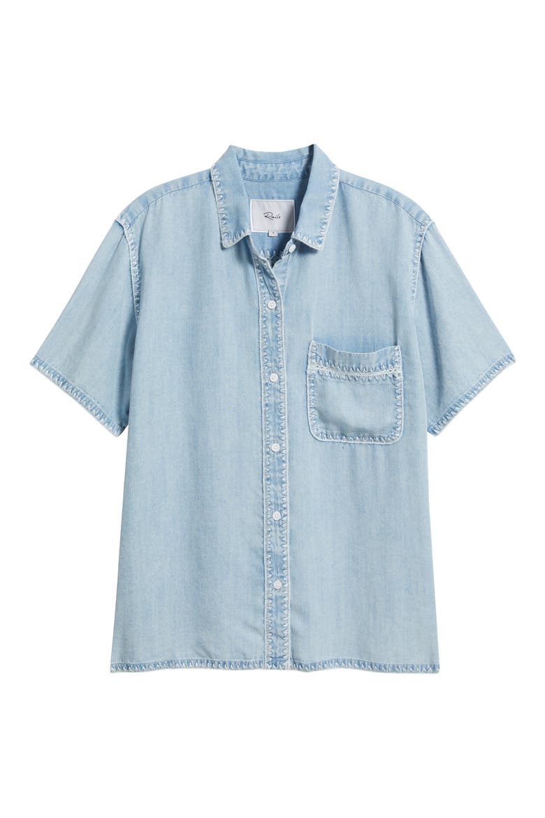 Lea Stitch Accent Button-Up Shirt, Alternate, color, MEDIUM CLOUD WASH