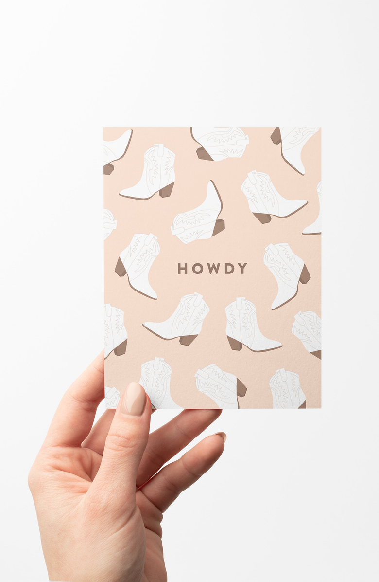 Joy Paper Co. Boxed Set of 8 Howdy Greeting Cards, Alternate, color, Pink / White