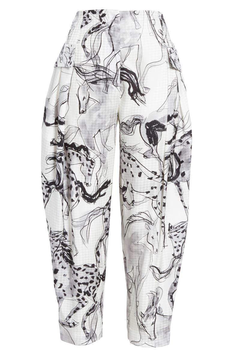 Stella McCartney Rosalinda Horse Print Pleated Silk Crop Pants, Alternate, color, 
