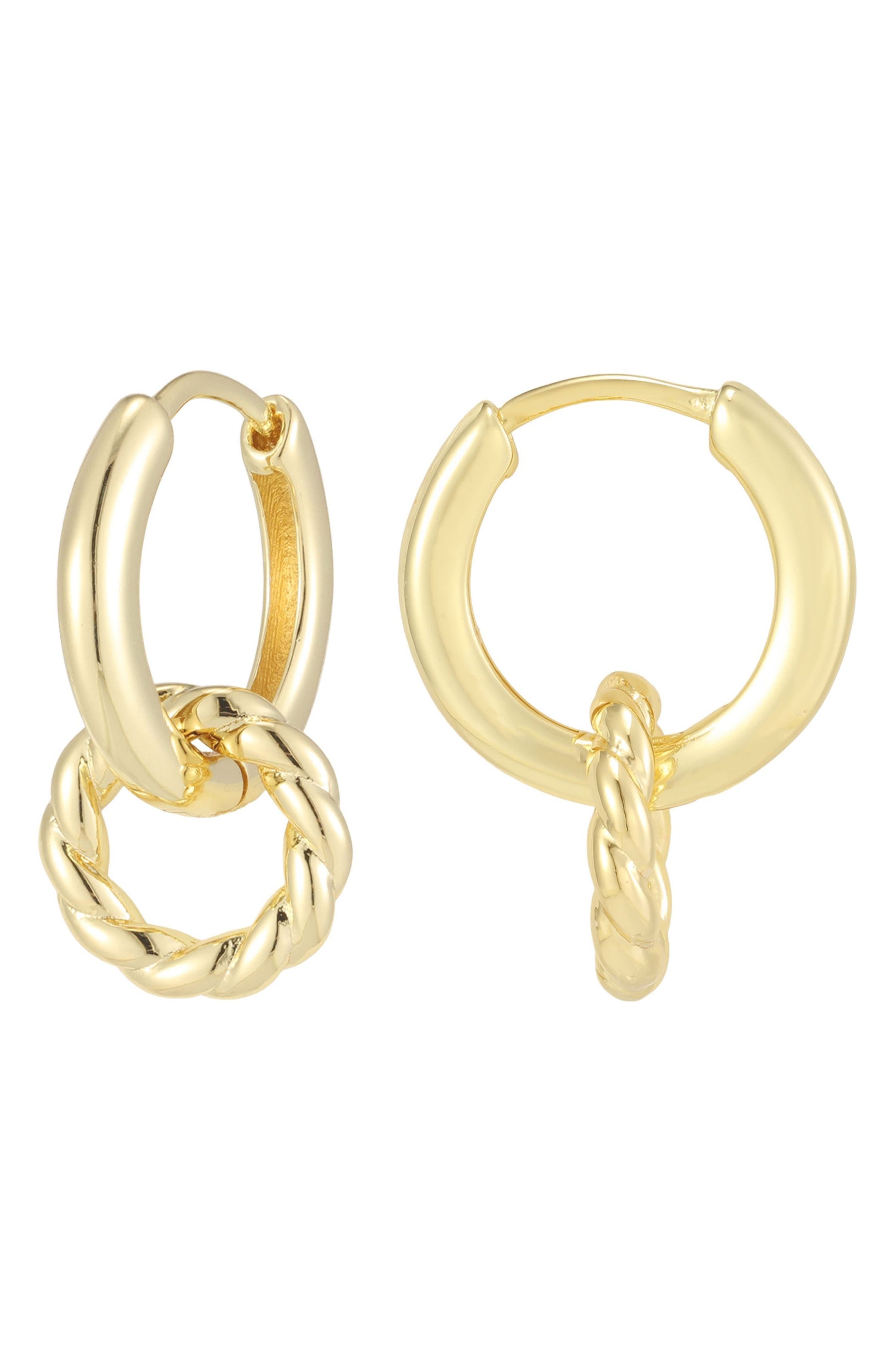 14K Gold Plated Detachable Circle Drop Huggie Hoop Earrings