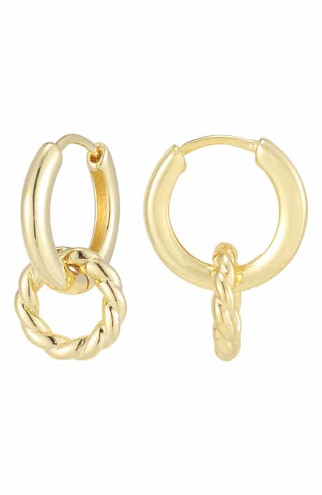 14K Gold Plated Detachable Circle Drop Huggie Hoop Earrings
