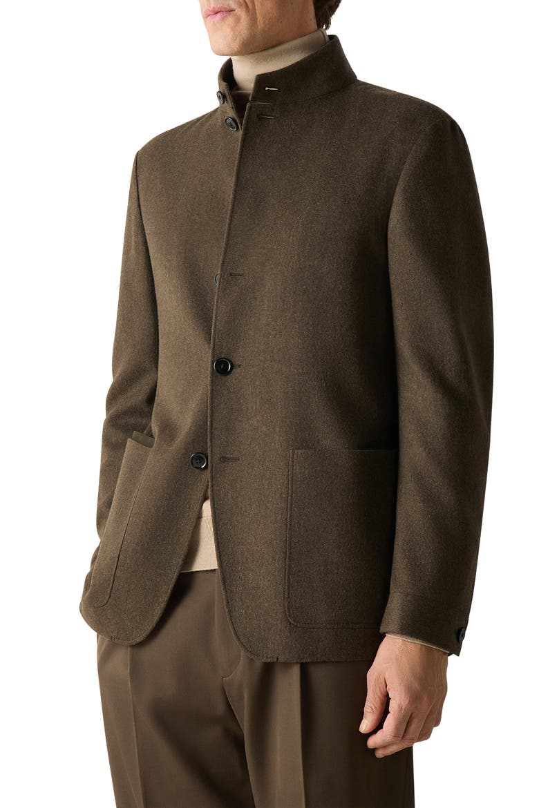 Cashmere Stand Collar Jacket, Main, color, DARK OLIVE GREEN