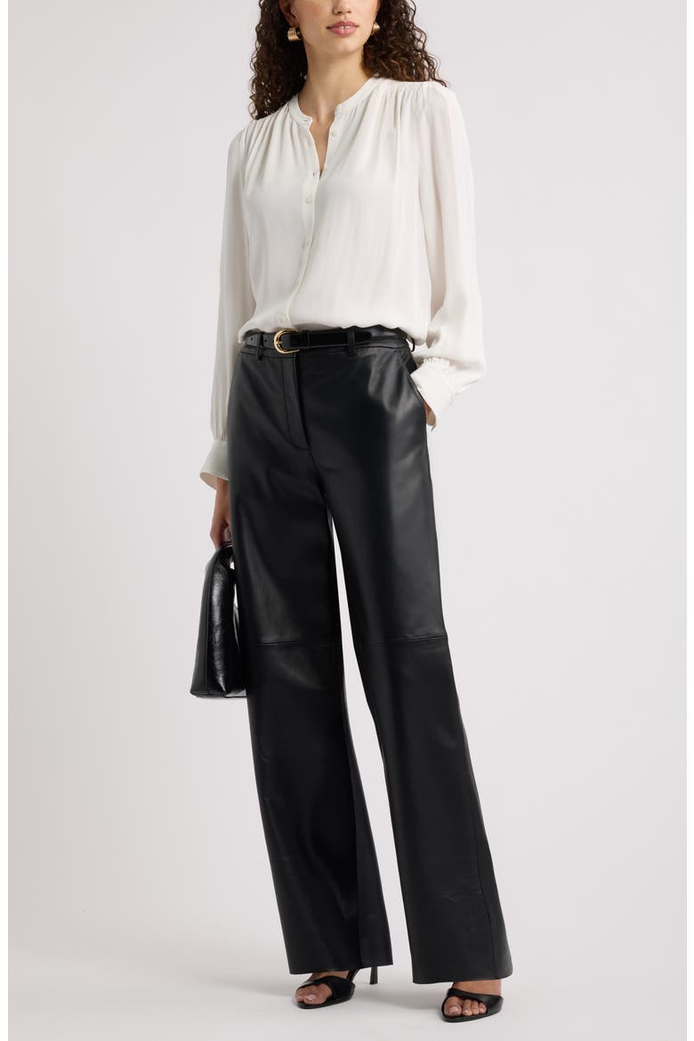 Shirred Long Sleeve Button Up Shirt, Alternate, color, IVORY TOFU