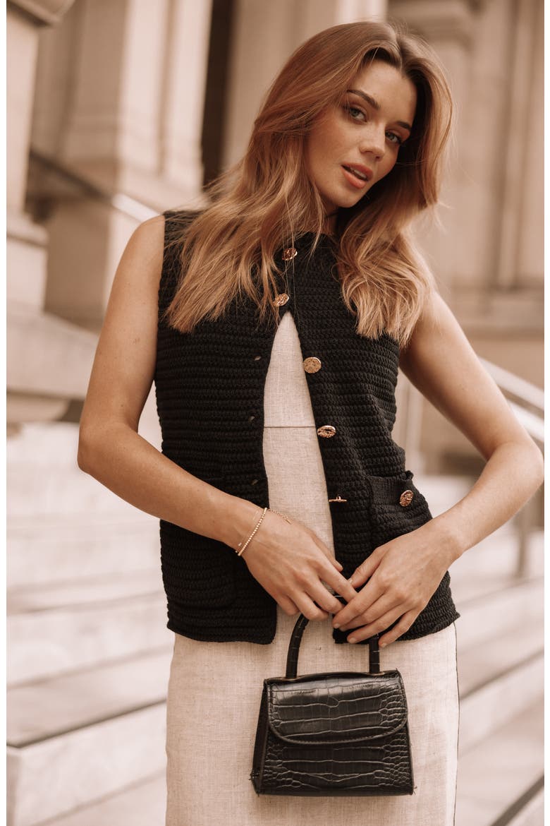 Blair Button-Up Sweater Vest, Alternate, color, BLACK